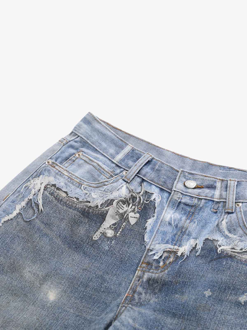 Vintage Distressed Print Wide Leg Jeans