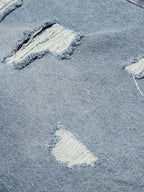 Distressed Light Wash Denim Shorts - 2639