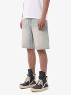 Pearl Embellished Light Wash Denim Shorts