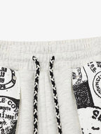 Stamp Print Patch Pocket Knit Shorts