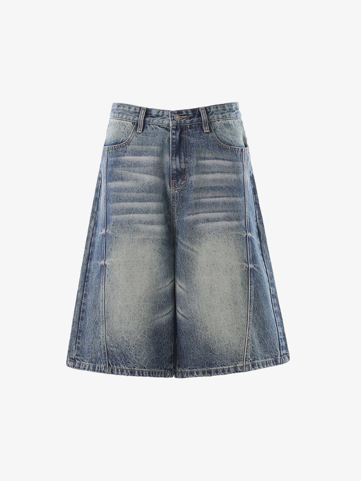 Panel Stitch Wide Leg Denim Jorts
