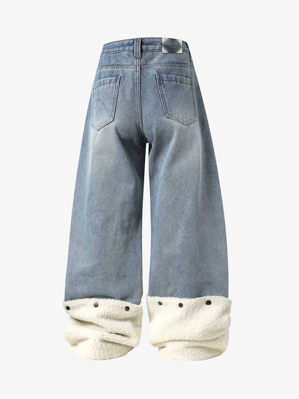 Sherpa Paneled Stacked Baggy Jeans