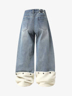 Sherpa Paneled Stacked Baggy Jeans