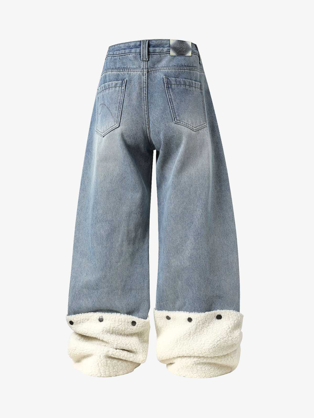 Sherpa Paneled Stacked Baggy Jeans