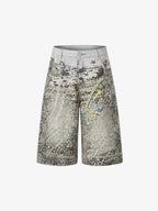 Charm Detail Leopard Denim Shorts