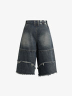 Frayed Layered Paneled Denim Jorts