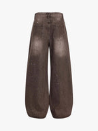 Retro Patchwork Washed Wide Leg Denim Jeans