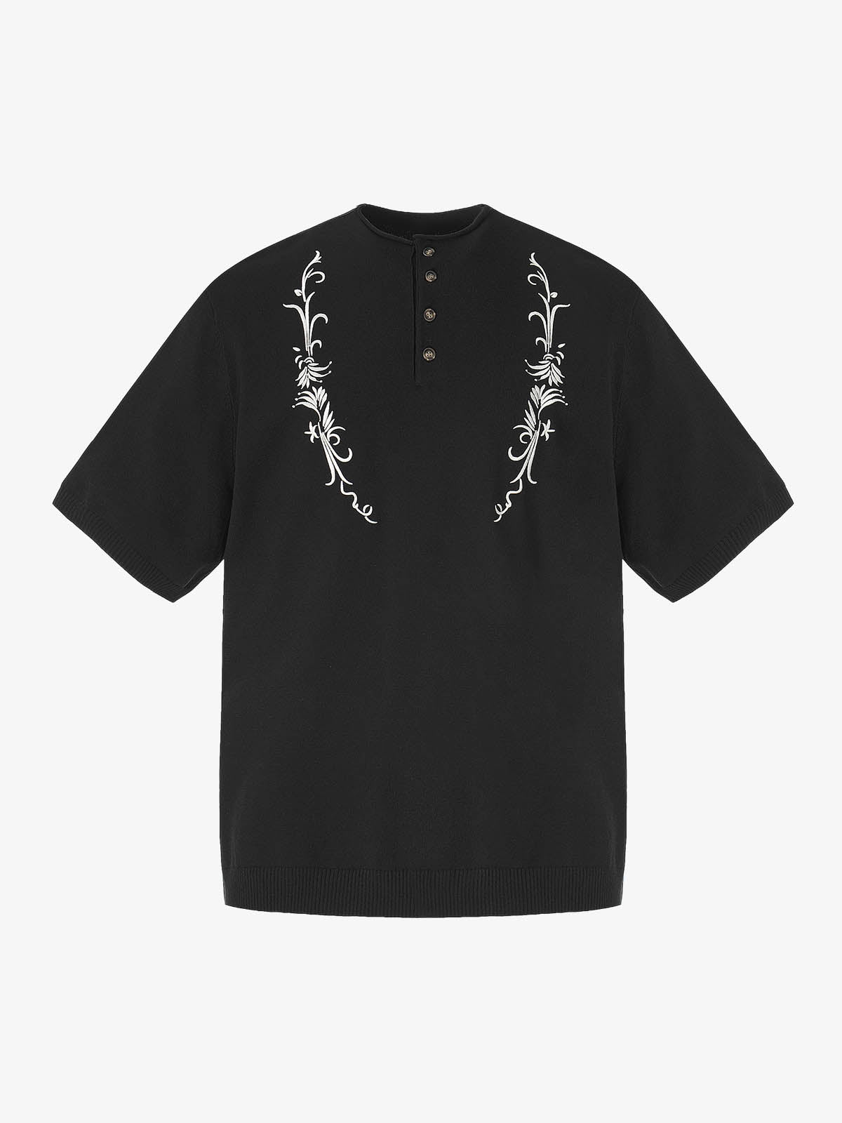 Graphic Floral Knit Henley T-Shirt