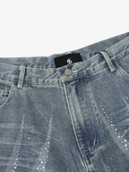 Rhinestone Wave Denim Bermuda Shorts