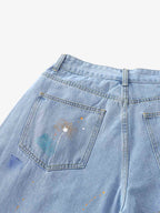 Paint Splatter Denim Wide-Leg Shorts