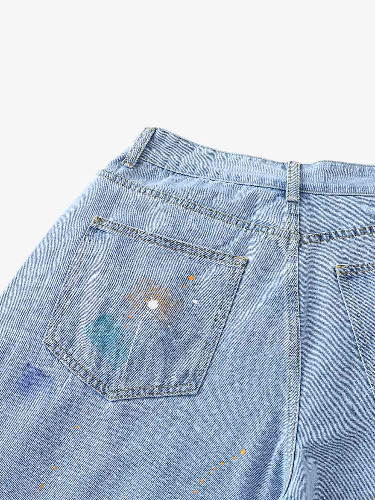 Paint Splatter Denim Wide-Leg Shorts