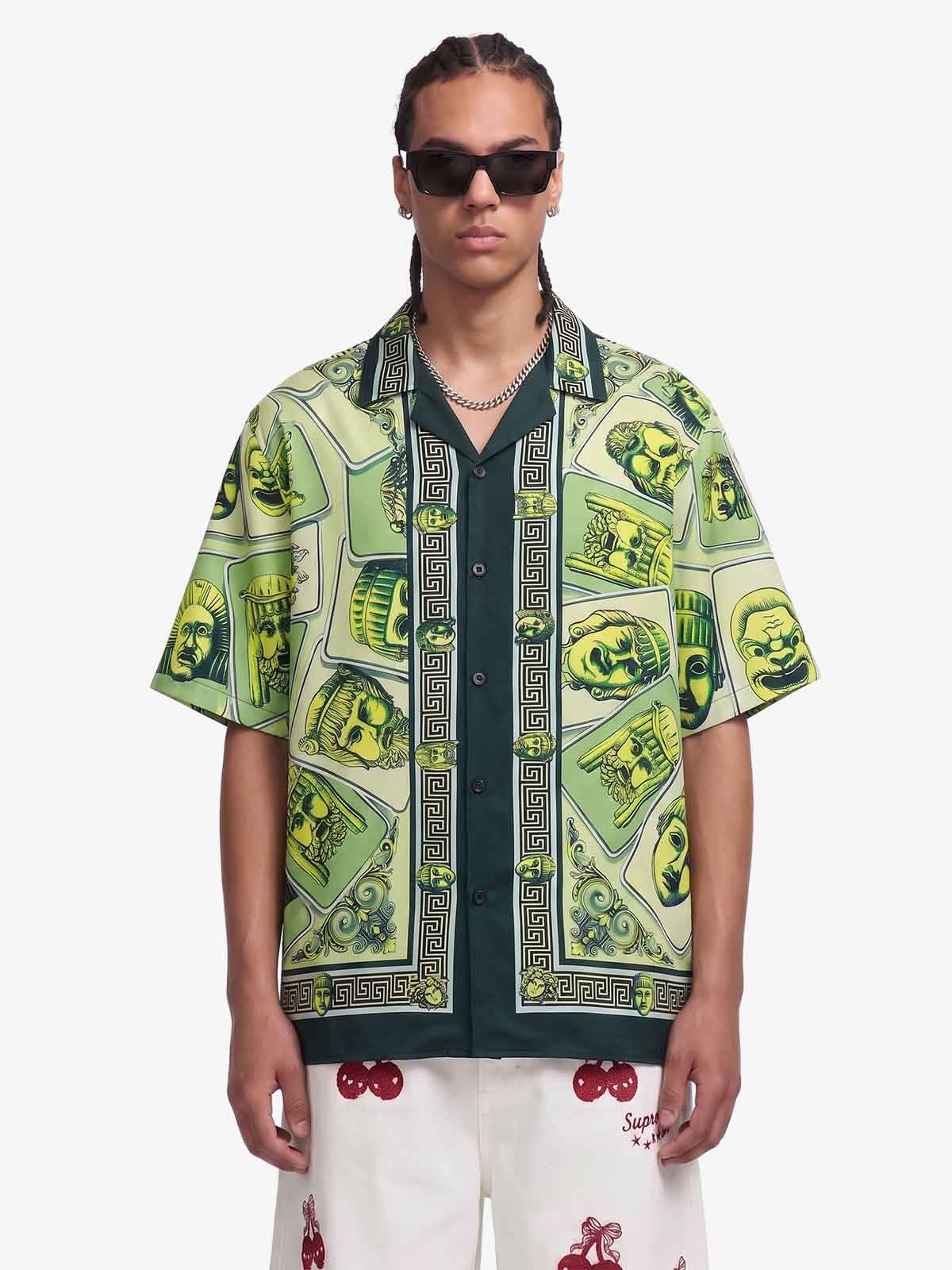 Baroque Pattern Statue Camp Collar Boxy Shirt