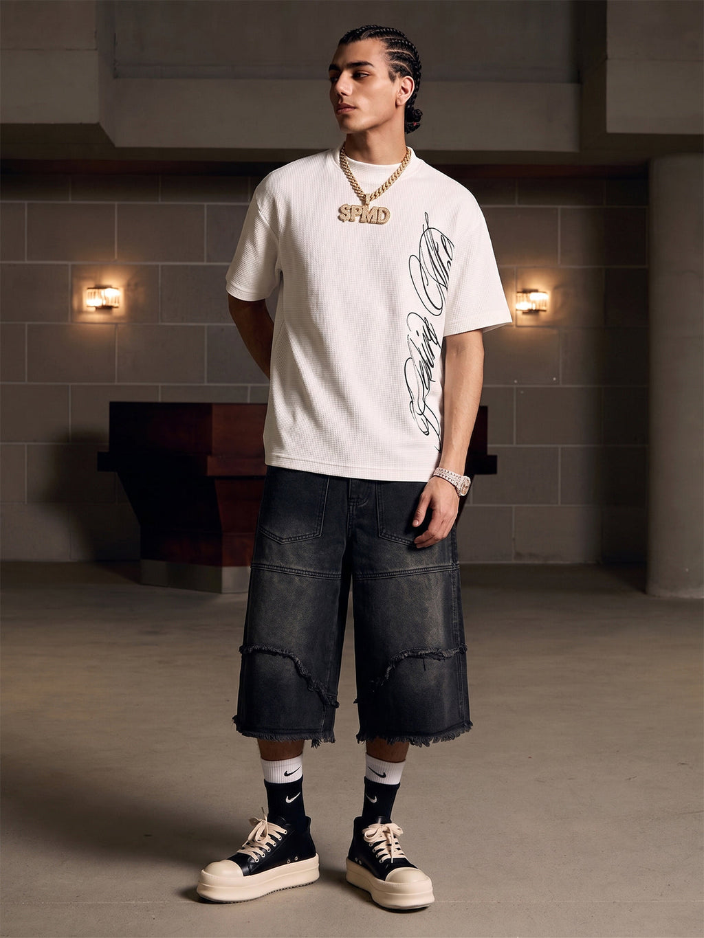 Side Script Waffle Knit T-Shirt