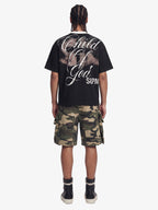 Gothic Cross Print Studded Collar Waffle Knit Graphic T-Shirt