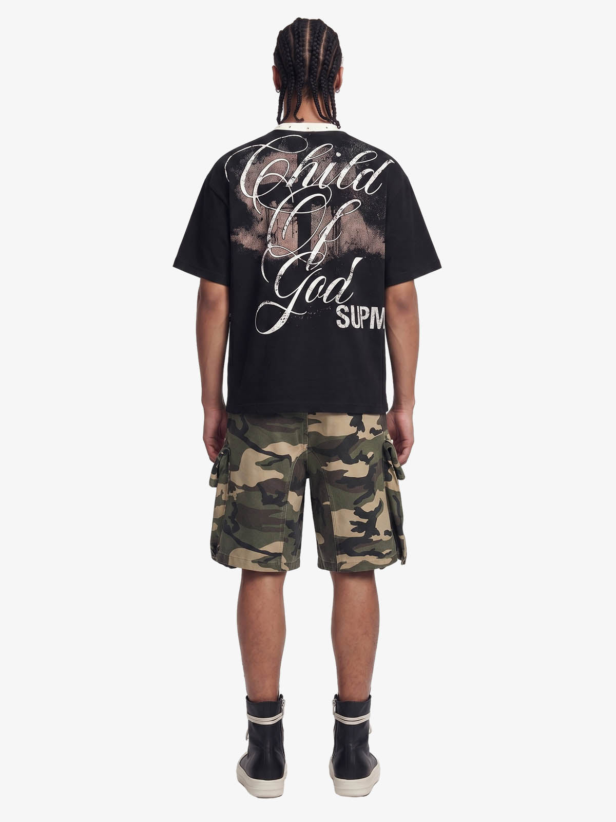 Gothic Cross Print Studded Collar Waffle Knit Graphic T-Shirt