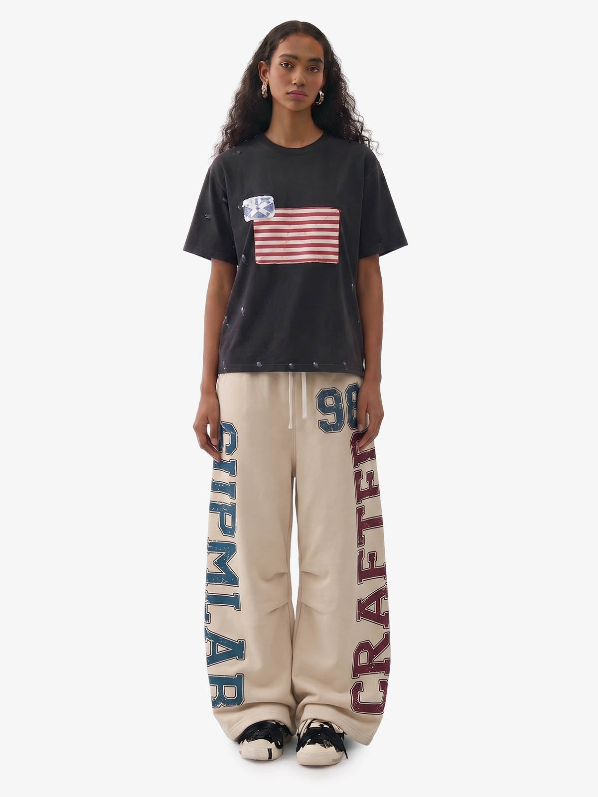 Vintage Washed Flag Patchwork Graphic T-Shirt