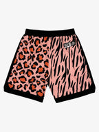 Moisture-Wicking Split Leopard Mixed Sport Shorts
