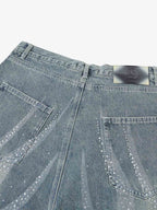 Rhinestone Wave Denim Bermuda Shorts