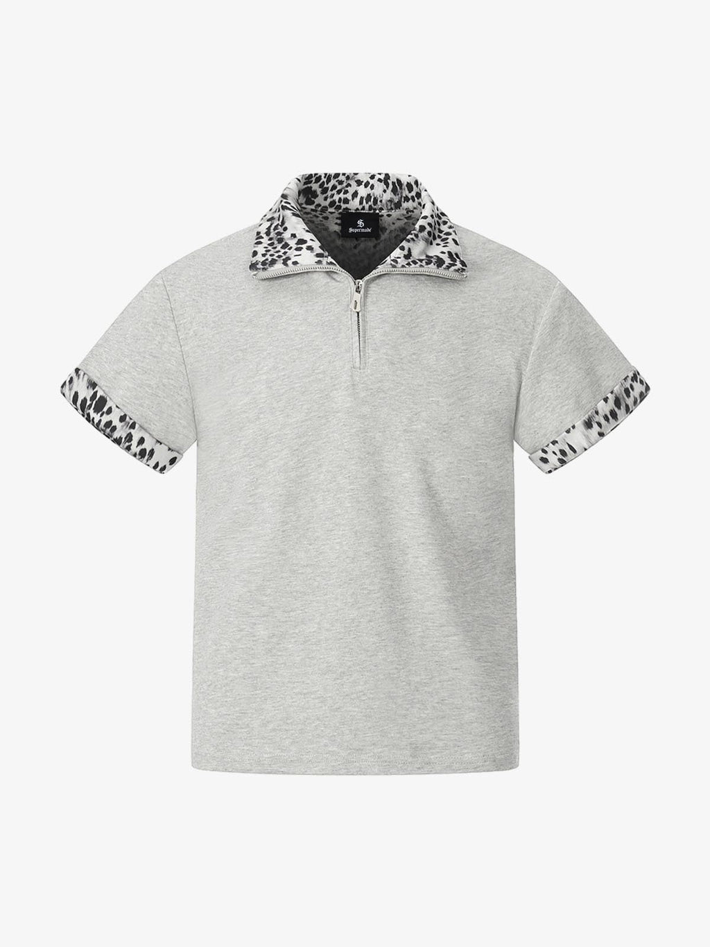 Leopard Trim Half Zip Polo T-Shirt