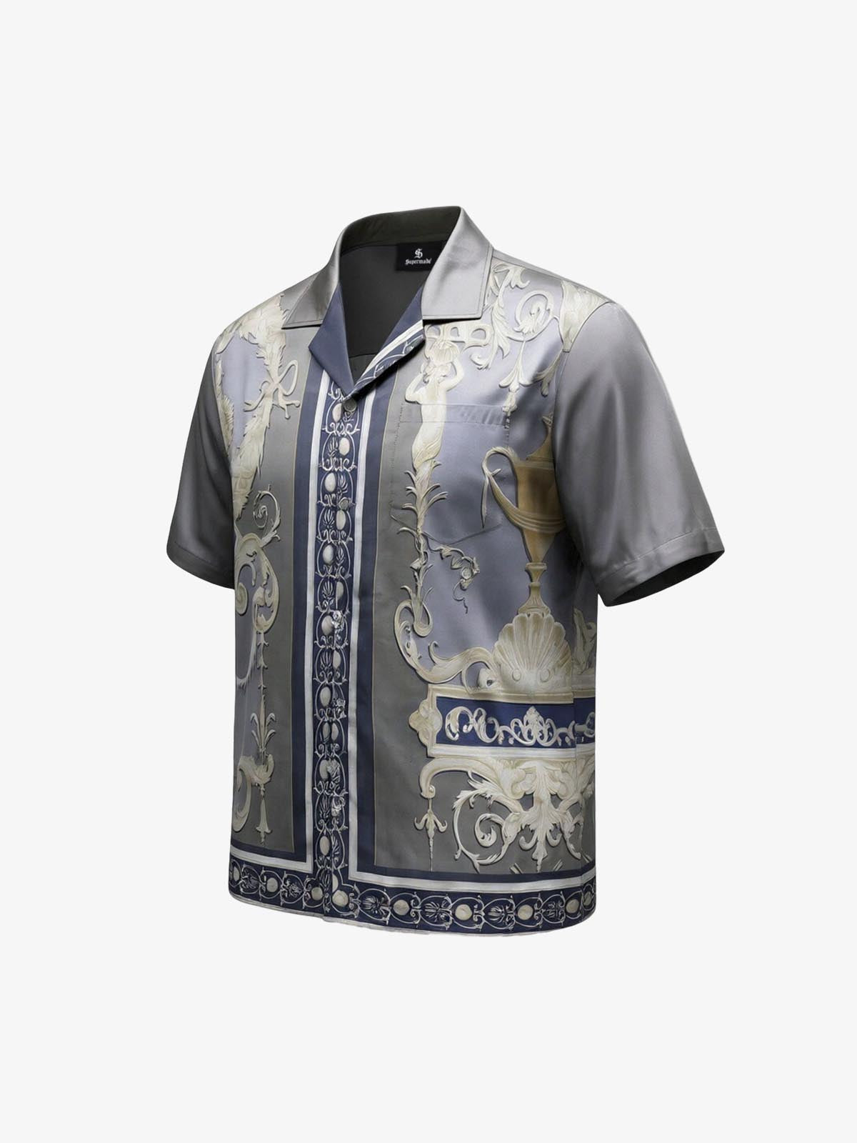 Baroque Sea Satin Camp Collar Boxy Shirt