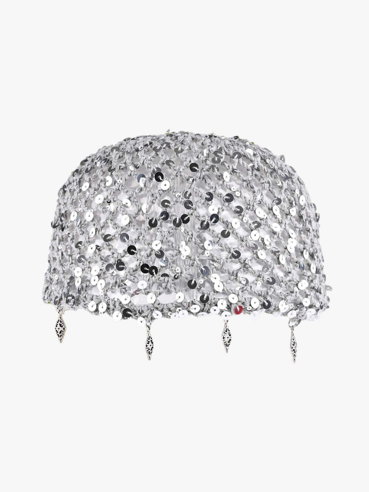 Musehaven Vintage Sequin Mesh Beaded Fringe Cap