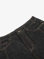 Retro Contrast Stitching Curved Leg Denim Jorts