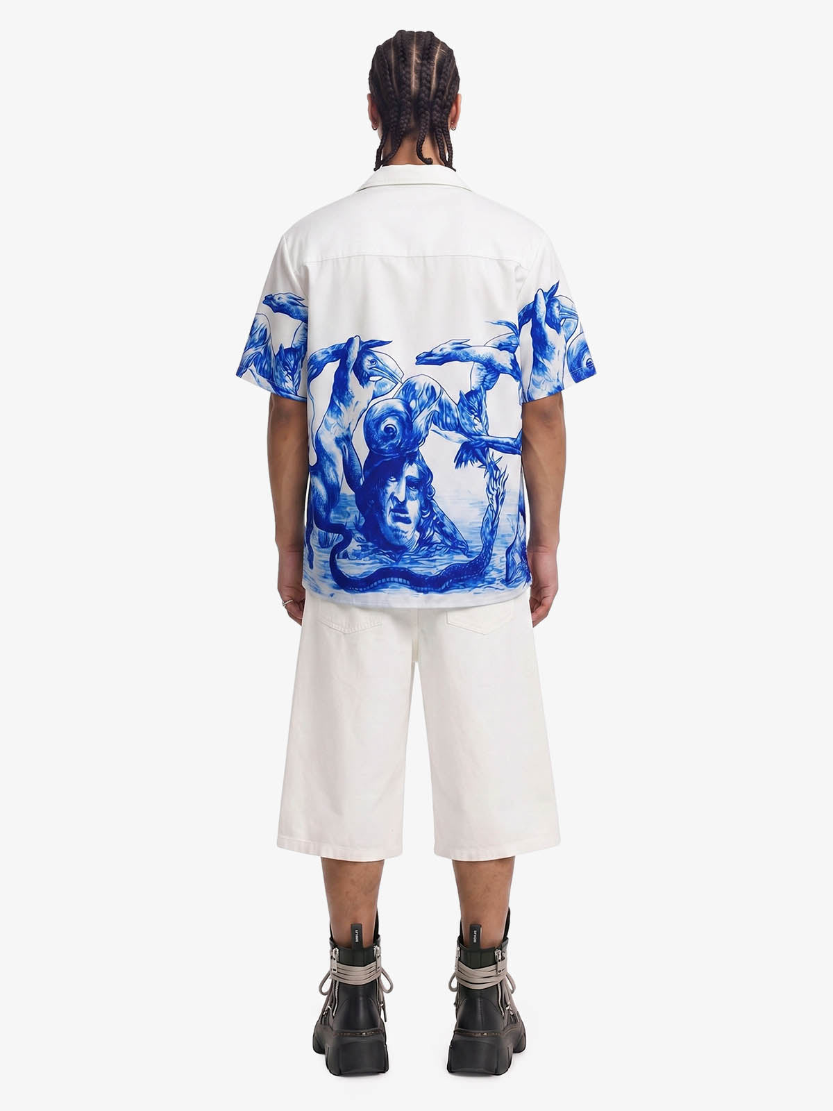 Blue Sketch Mythological Camp Collar Boxy Shirt