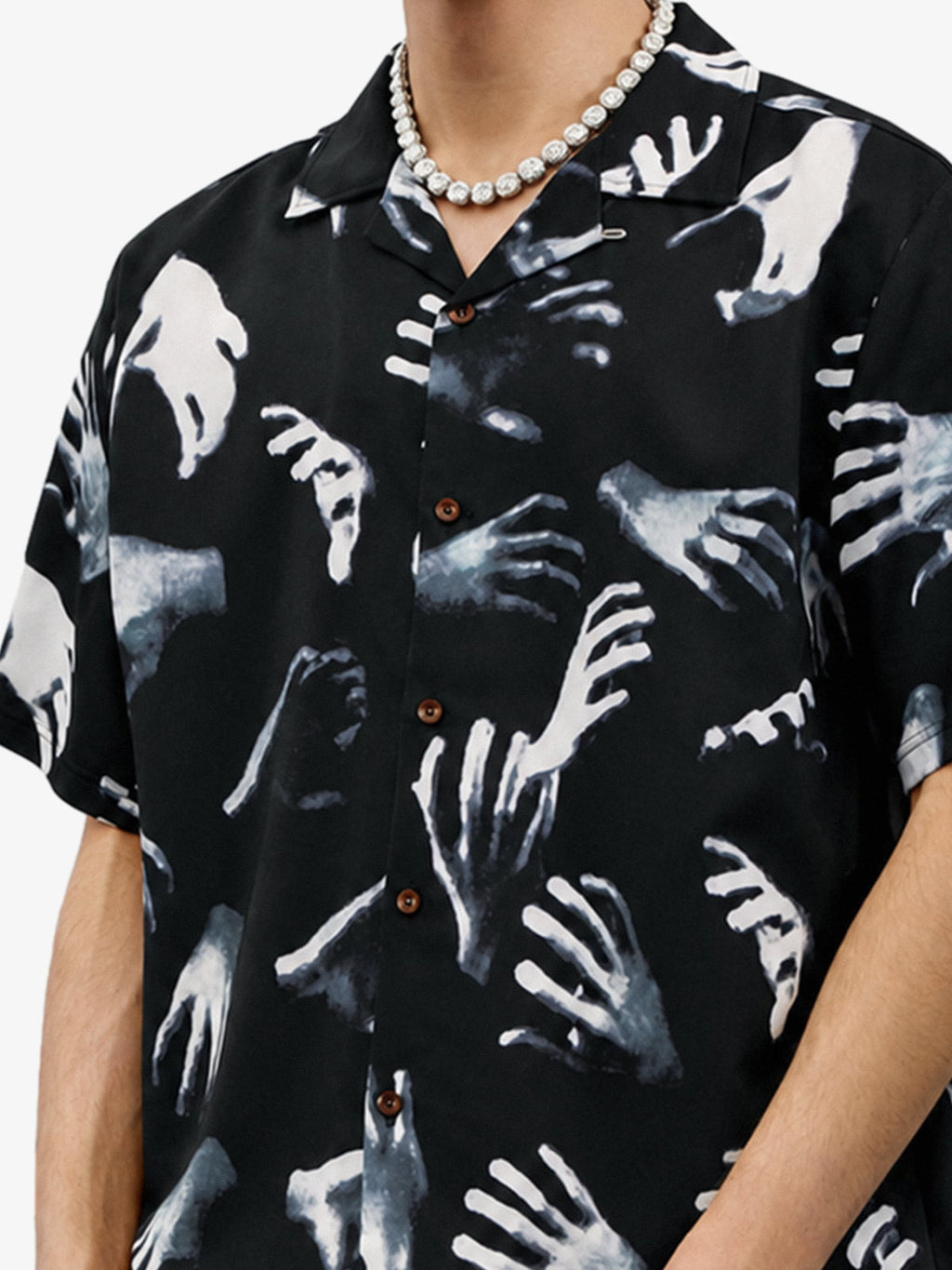 Gothic Ghost Hands Camp Collar Boxy Shirt