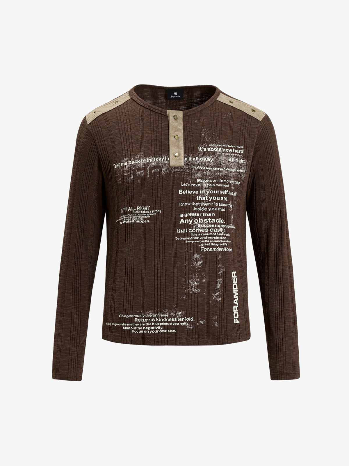 Vintage Graphic Henley Long Sleeve T-Shirt