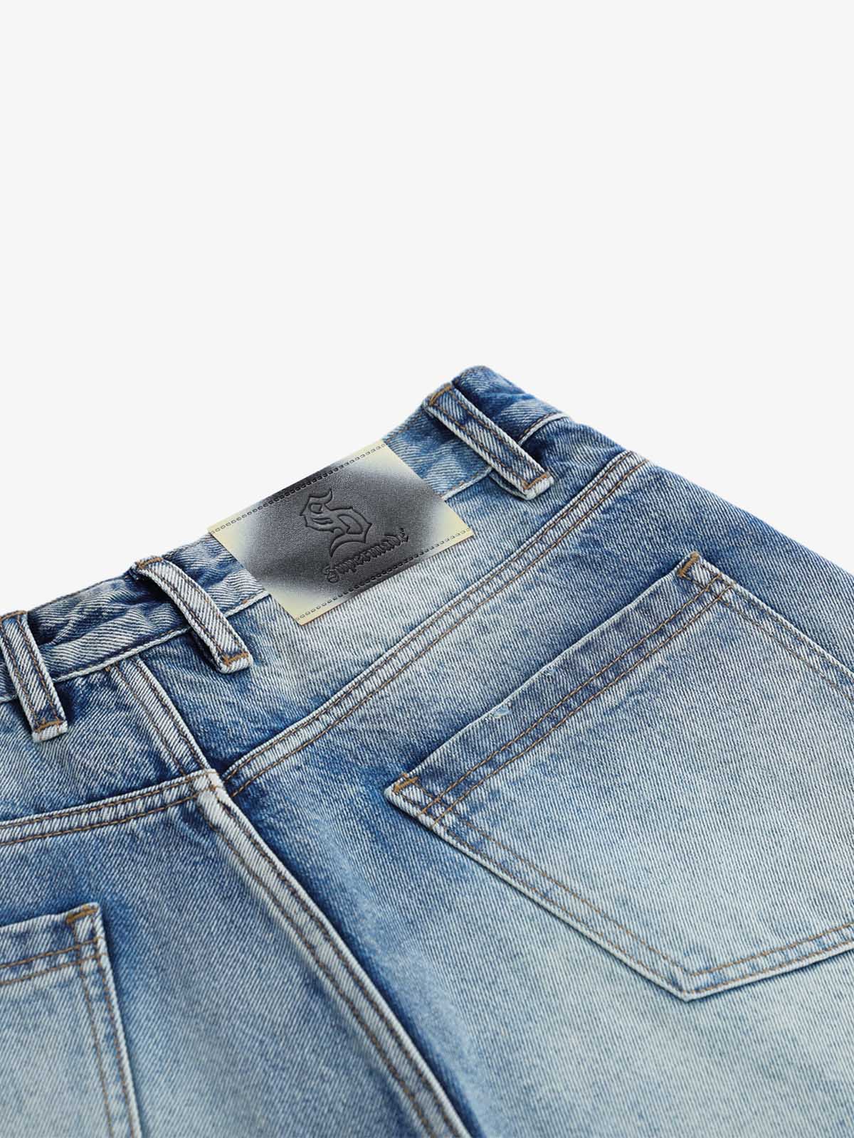 Button-Fly Baggy Denim Shorts