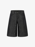 Patchwork Stud Denim Shorts