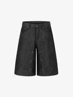 Patchwork Stud Denim Shorts