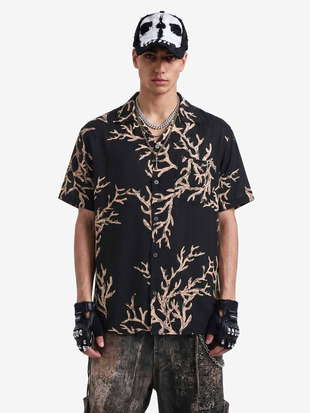 3D Textured Embossed Camp Collar Boxy Shirt