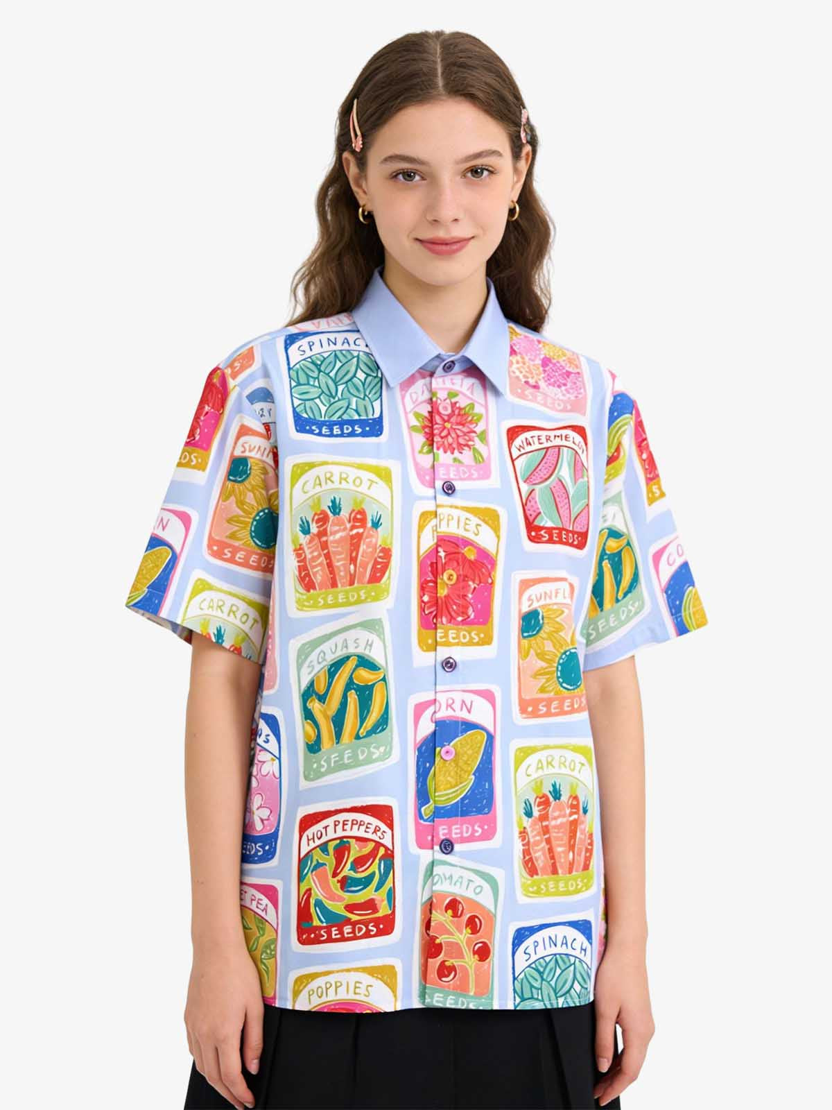 Vintage Seed Packet Camp Collar Boxy Shirt