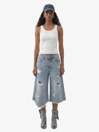 Distressed Light Wash Denim Shorts - 2639