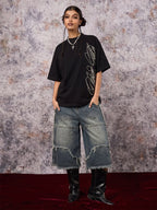Frayed Layered Paneled Denim Jorts
