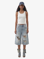 Distressed Washed Ripped Denim Jort