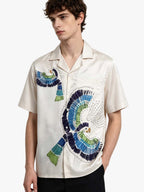Bird Print Camp Collar Boxy Shirt