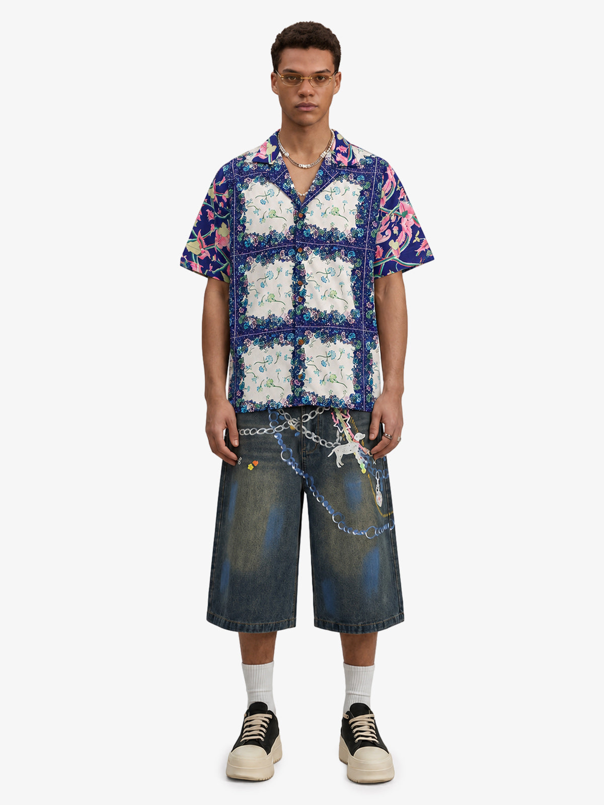 French Tulip Tile Camp Collar Boxy Shirt