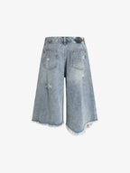 Distressed Light Wash Denim Shorts - 2639