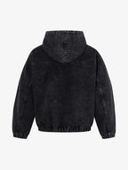 Vintage Washed Denim Metal Toggle Detail Pullover Hoodie