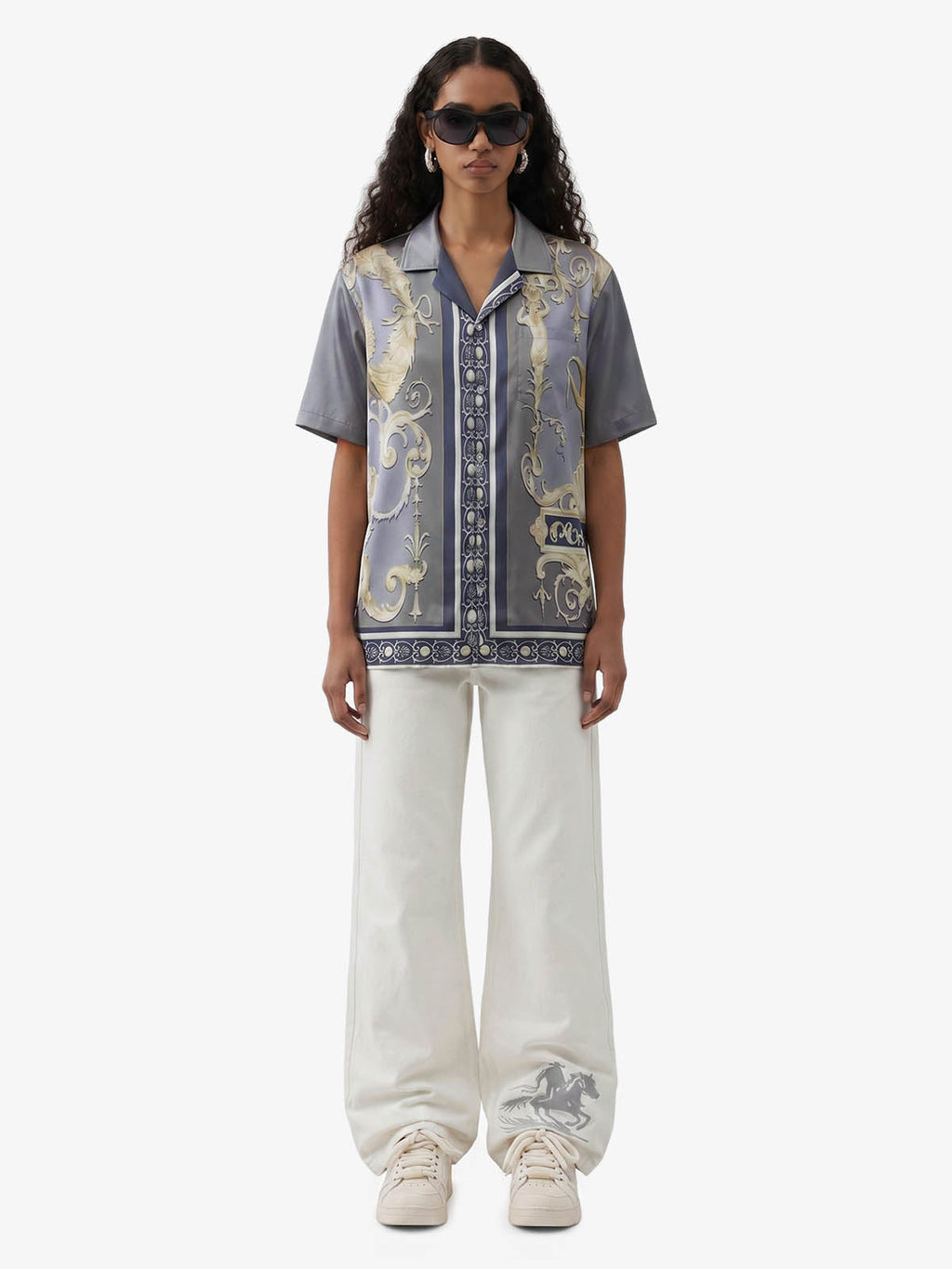 Baroque Sea Satin Camp Collar Boxy Shirt