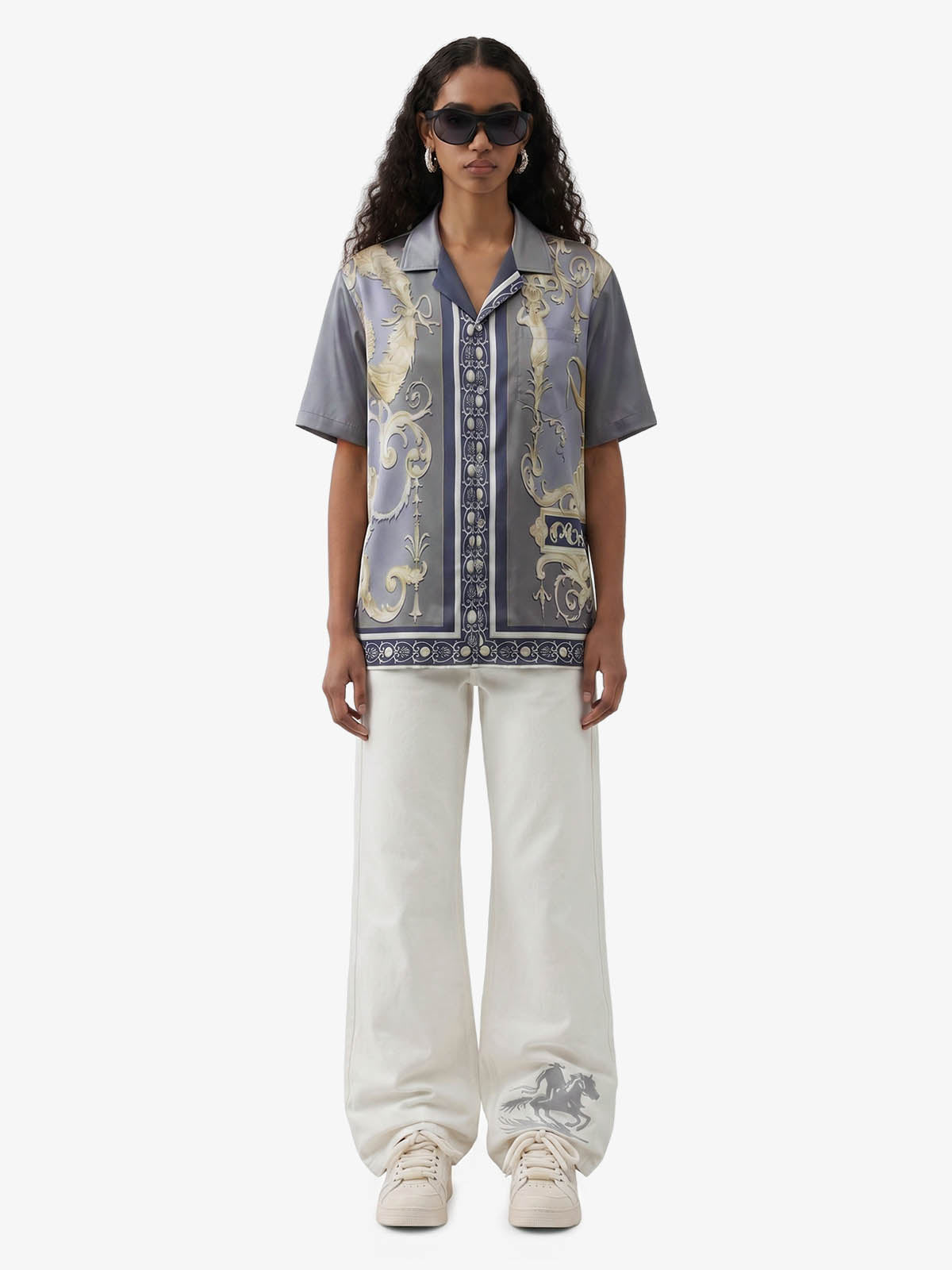 Baroque Sea Satin Camp Collar Boxy Shirt