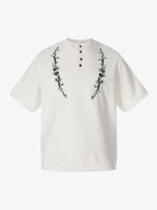 Graphic Floral Knit Henley T-Shirt