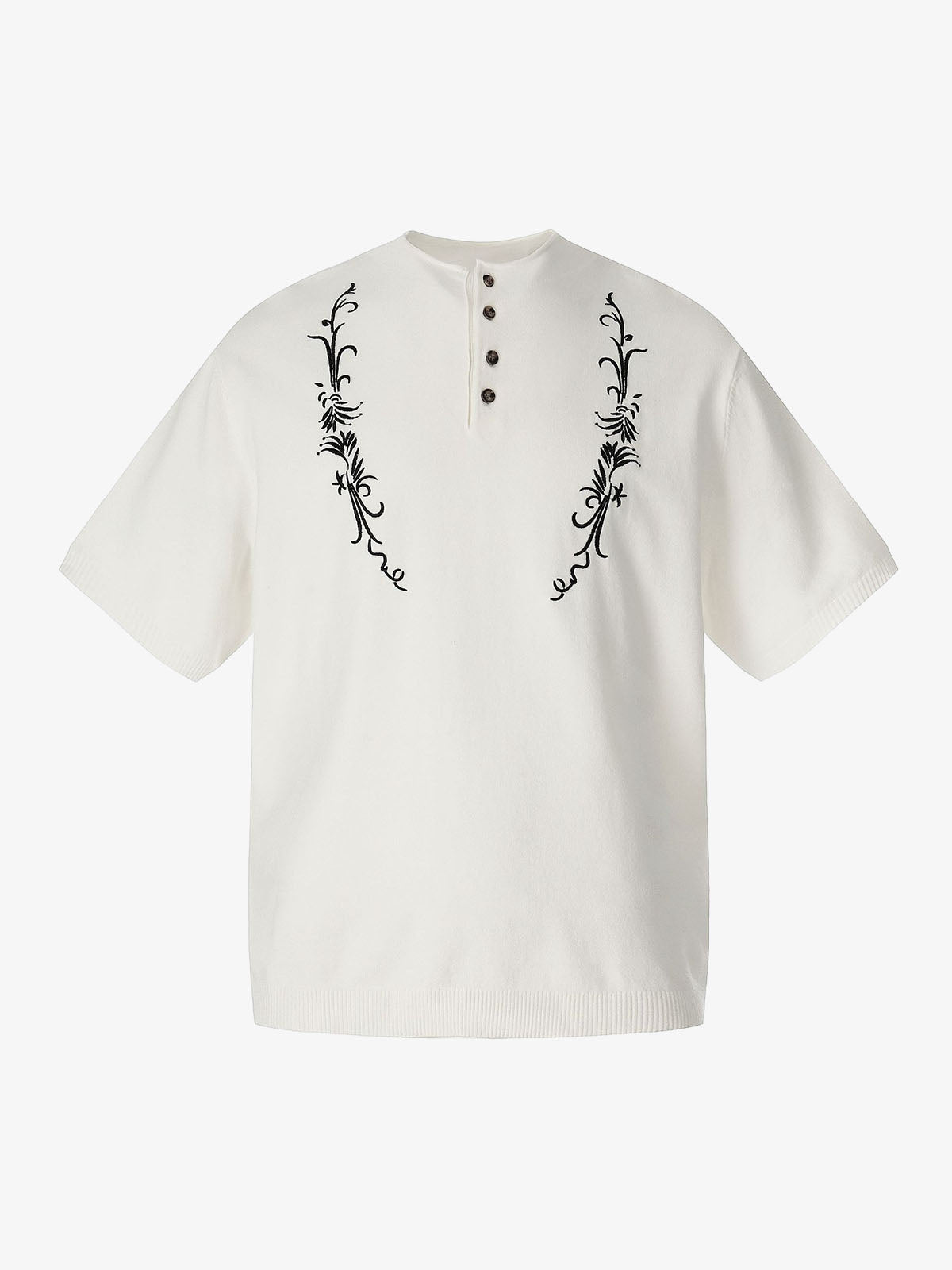 Graphic Floral Knit Henley T-Shirt