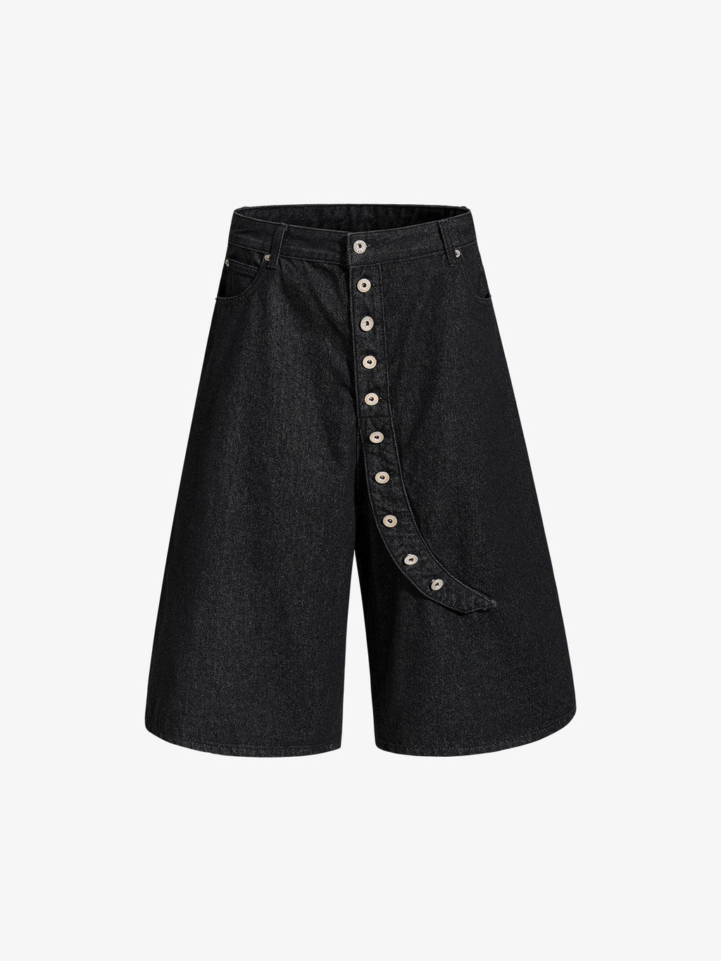Asymmetric Multi-Button Fly Wide-Leg Denim Jorts