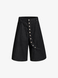 Asymmetric Multi-Button Fly Wide-Leg Denim Jorts