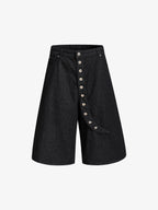 Asymmetric Multi-Button Fly Wide-Leg Denim Jorts