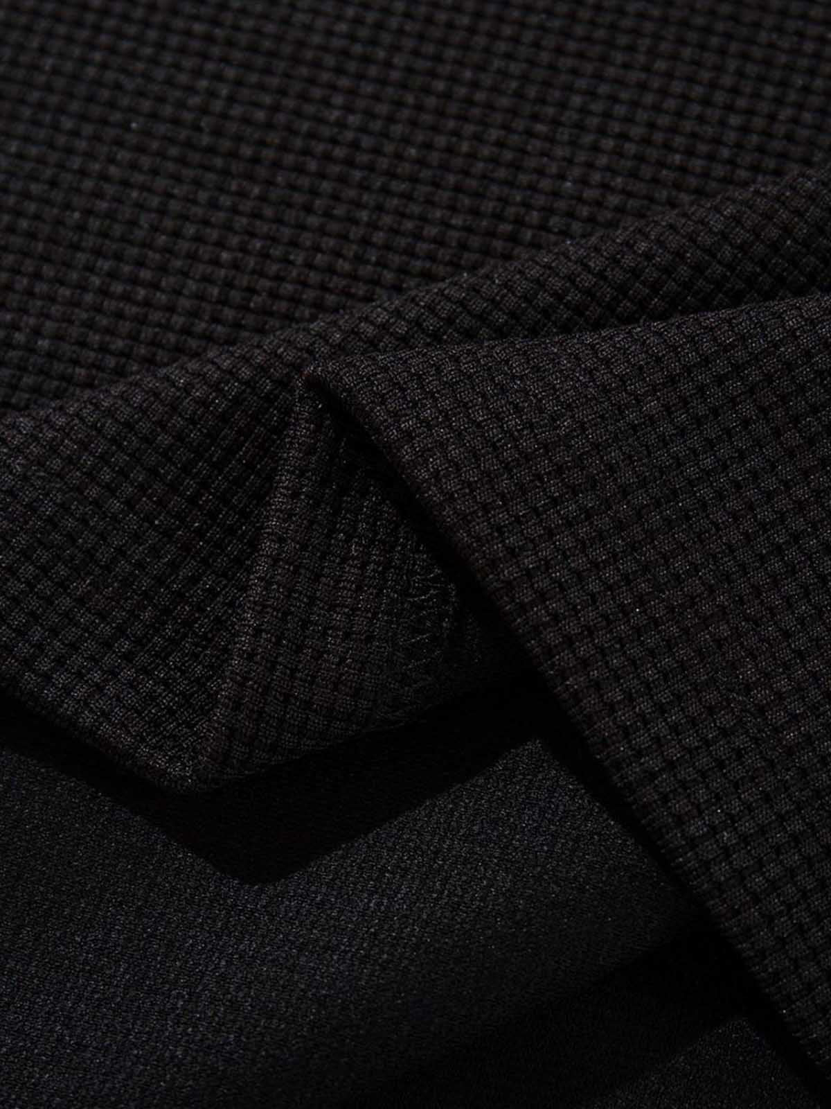 Black Waffle Knit Long Sleeve Top