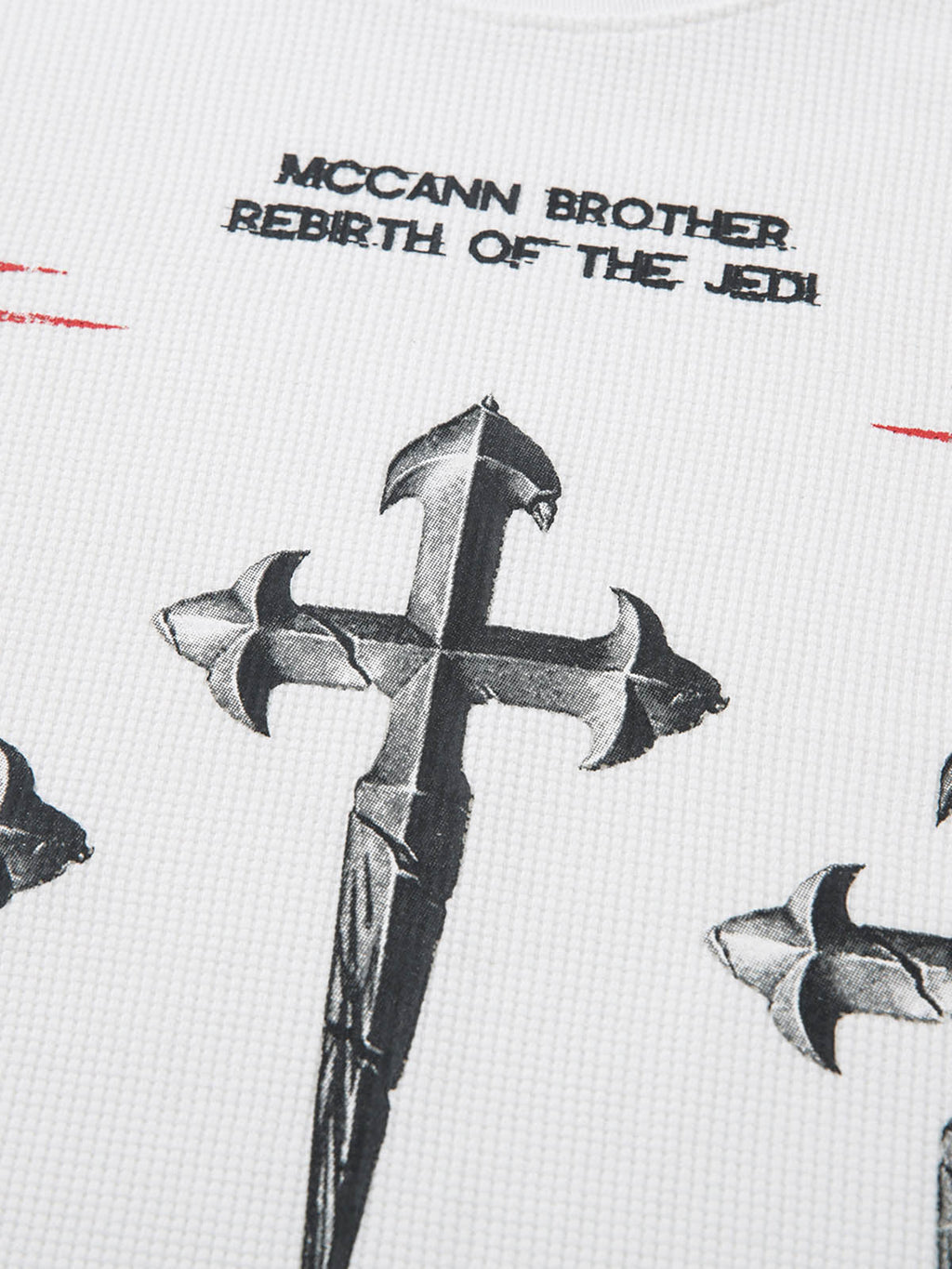 Letter Print Waffle Cross Long-Sleeved T-Shirt